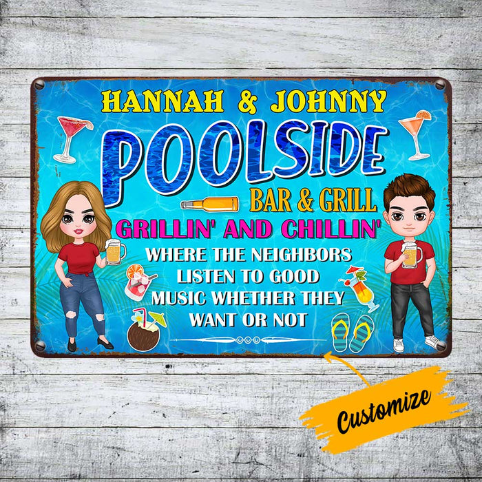 Personalized Pool Outdoor Bar And Grill Metal Sign JR172 30O36 1