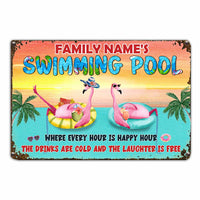 Personalized Flamingo Family Pool Metal Sign JR174 95O34 thumb 1