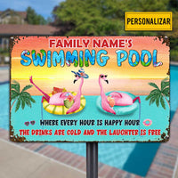 Personalized Flamingo Family Pool Metal Sign JR174 95O34 thumb 1
