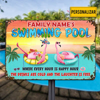 Personalized Flamingo Family Pool Metal Sign JR174 95O34 thumb 1