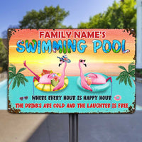 Personalized Flamingo Family Pool Metal Sign JR174 95O34 thumb 1