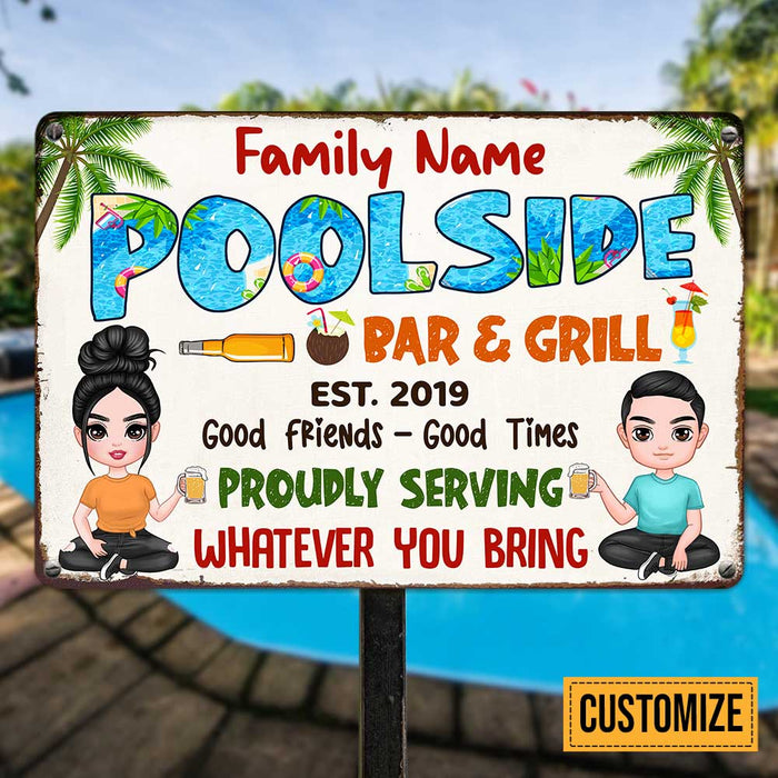 Personalized Pool Poolside Bar Grill Metal Sign JR172 24O47 1