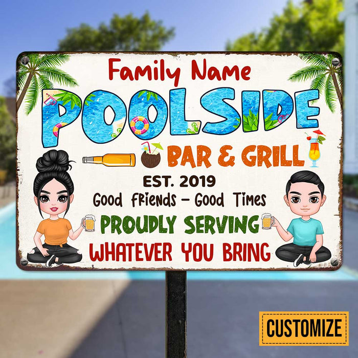 Personalized Pool Poolside Bar Grill Metal Sign JR172 24O47 1