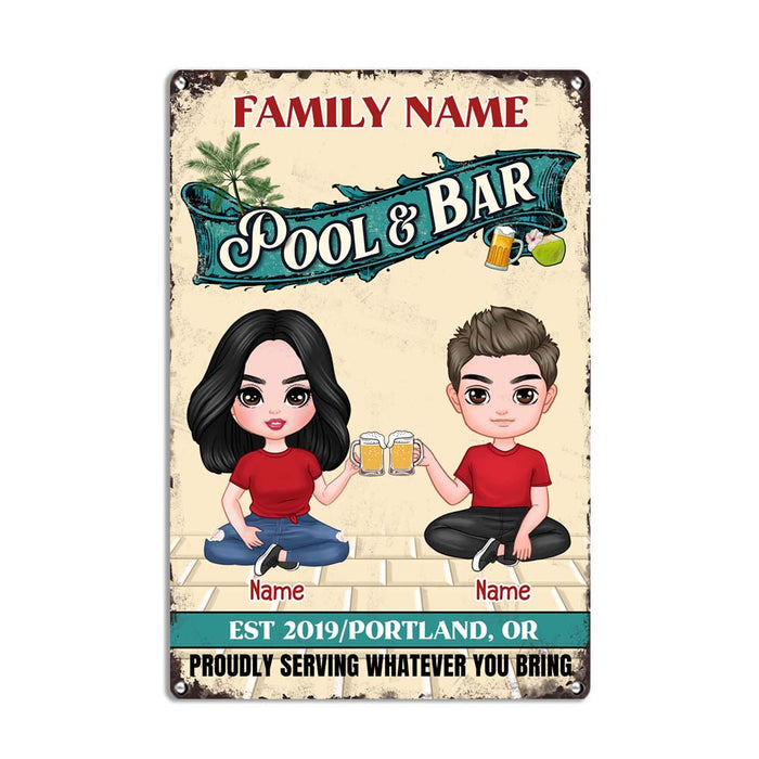 Personalized Pool Bar Couple Metal Sign JR175 24O32 1