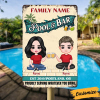 Personalized Pool Bar Couple Metal Sign JR175 24O32 thumb 1