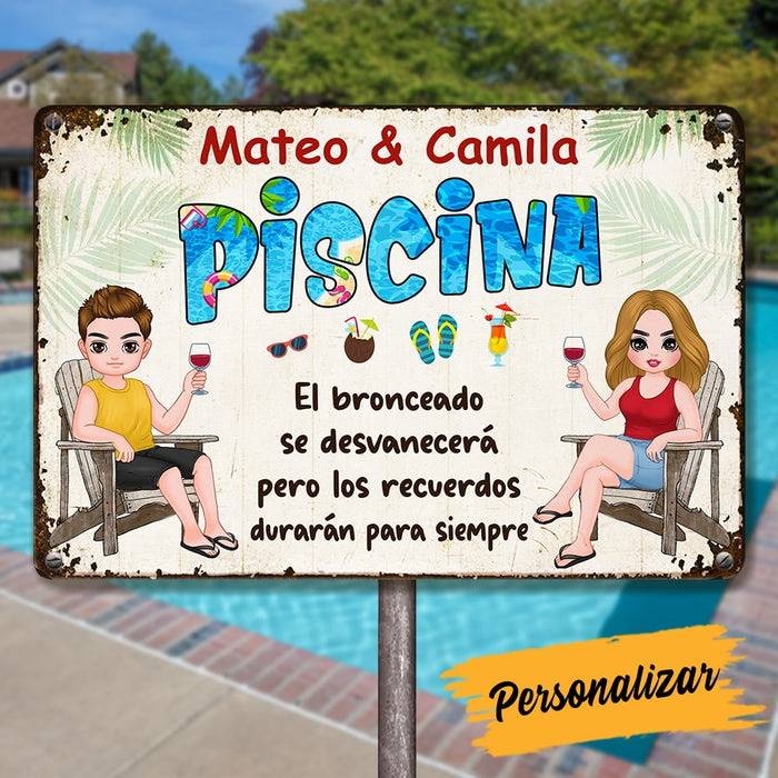Personalized Outdoor Spanish Pool Metal Sign JR152 85O53 1