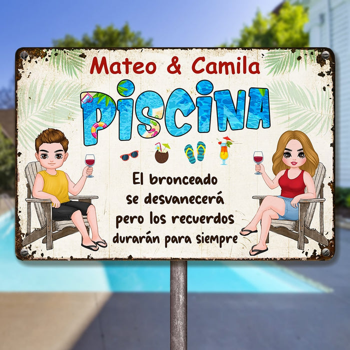 Personalized Outdoor Spanish Pool Metal Sign JR152 85O53 1