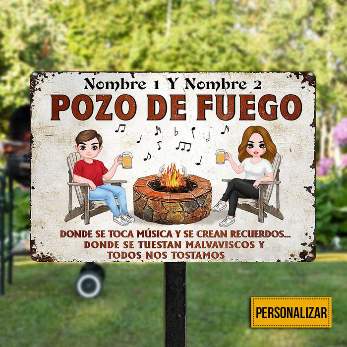 Personalized Backyard Fire Pit Outdoor Spanish Metal Sign JR202 24O23 1