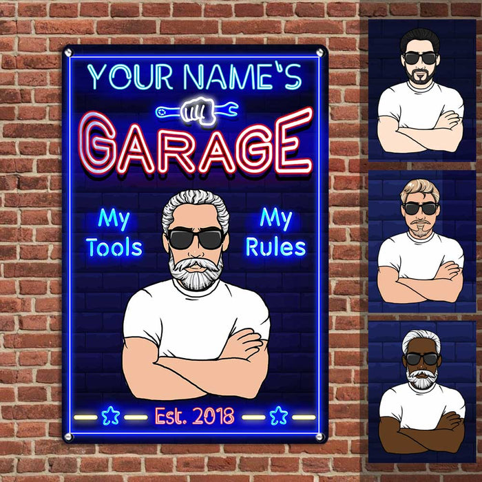 Personalized Garage Decor My Tools My Rules Metal Sign JR159 95O23 1