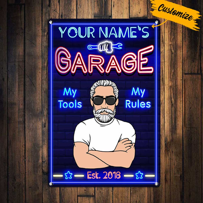 Personalized Garage Decor My Tools My Rules Metal Sign JR159 95O23 1