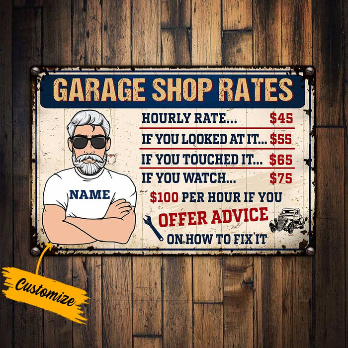 Personalized Garage Rates Metal Sign JR1510 95O23 1