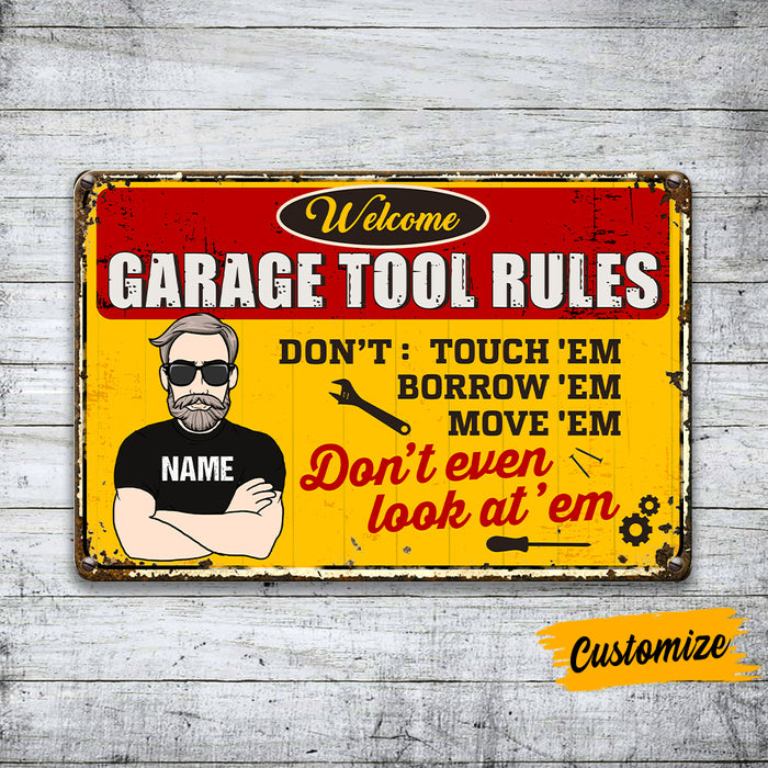 Personalized Garage Tool Rules Metal Sign JR255 23O57 1