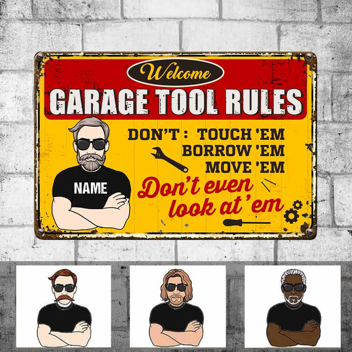 Personalized Garage Tool Rules Metal Sign JR255 23O57 1