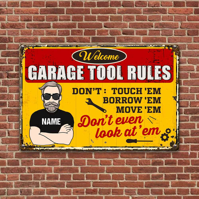 Personalized Garage Tool Rules Metal Sign JR255 23O57 1