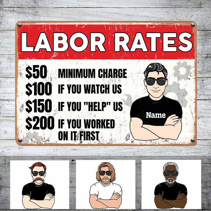 Personalized Garage Labor Rates Metal Sign JR172 26O58 1