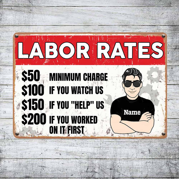Personalized Garage Labor Rates Metal Sign JR172 26O58 1