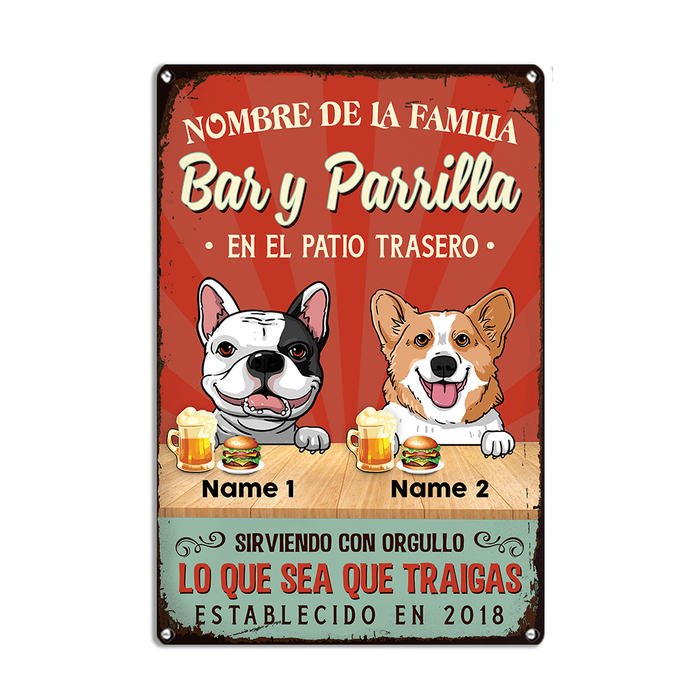 Personalized Outdoor Spanish Backyard Bar And Grill Dog Metal Sign JR1710 23O24 1
