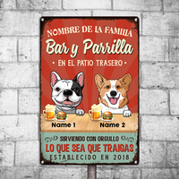 Personalized Outdoor Spanish Backyard Bar And Grill Dog Metal Sign JR1710 23O24 thumb 1