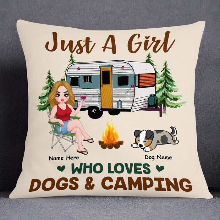 Personalized Just A Girl Who Love Camping Dog Mom Pillow JR194 85O53 1