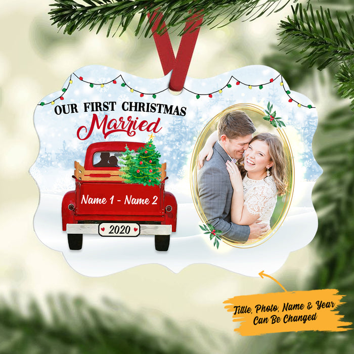 Personalized Our First Christmas Engaged Red Truck  MDF Benelux Ornament NB91 73O36 1