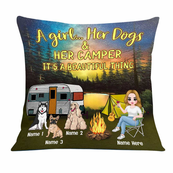 Personalized Love Camping Girl And Dog Pillow JR207 23O23 1
