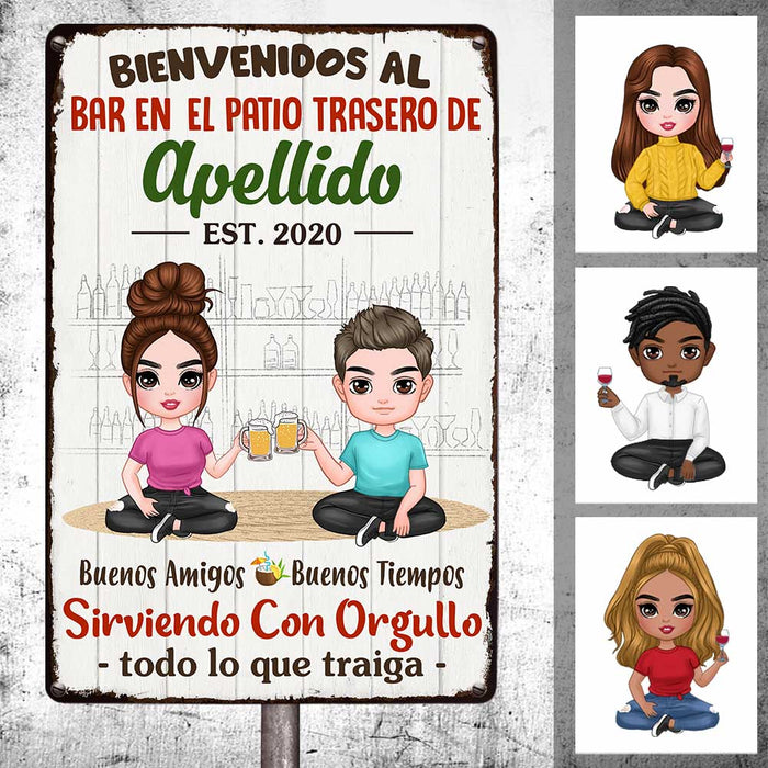 Personalized Backyard Bar Proudly Family Spanish Metal Sign JR201 30O47 1