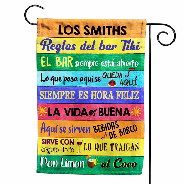 Personalized Backyard Tiki Bar Rules Gardening Spanish Flag JR206 26O47 1
