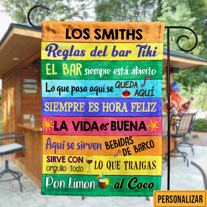 Personalized Backyard Tiki Bar Rules Gardening Spanish Flag JR206 26O47 1