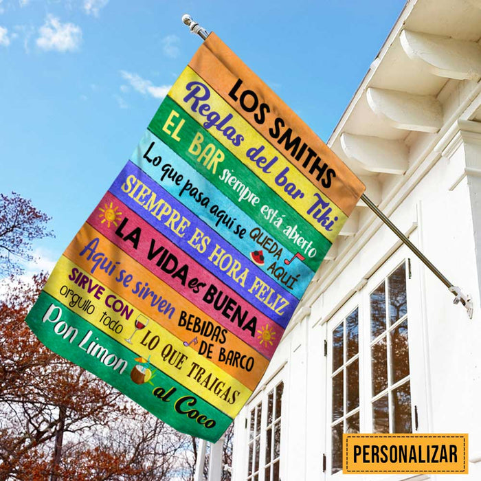 Personalized Backyard Tiki Bar Rules Gardening Spanish Flag JR206 26O47 1
