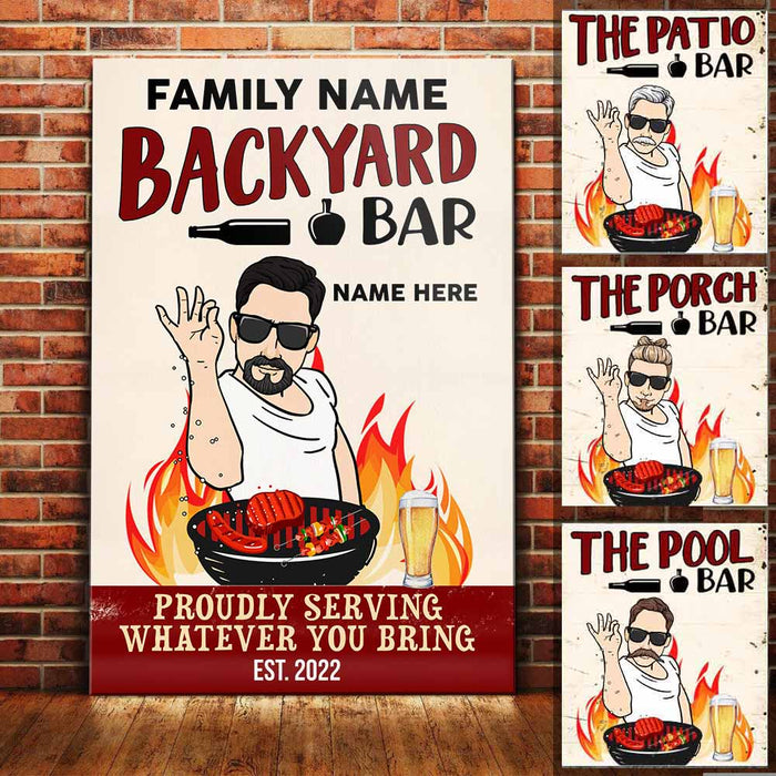 Personalized Outdoor Backyard Bar Man Proudly Serving Poster DB2710 95O58 1