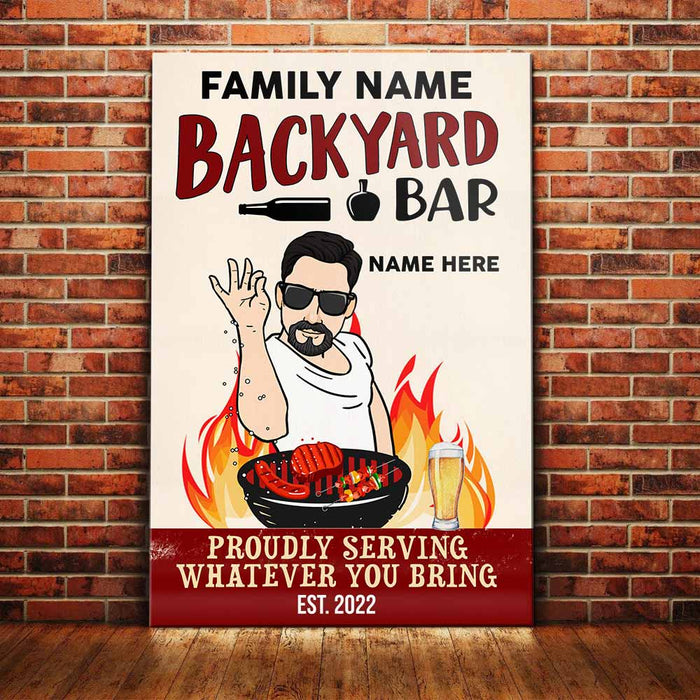 Personalized Outdoor Backyard Bar Man Proudly Serving Poster DB2710 95O58 1