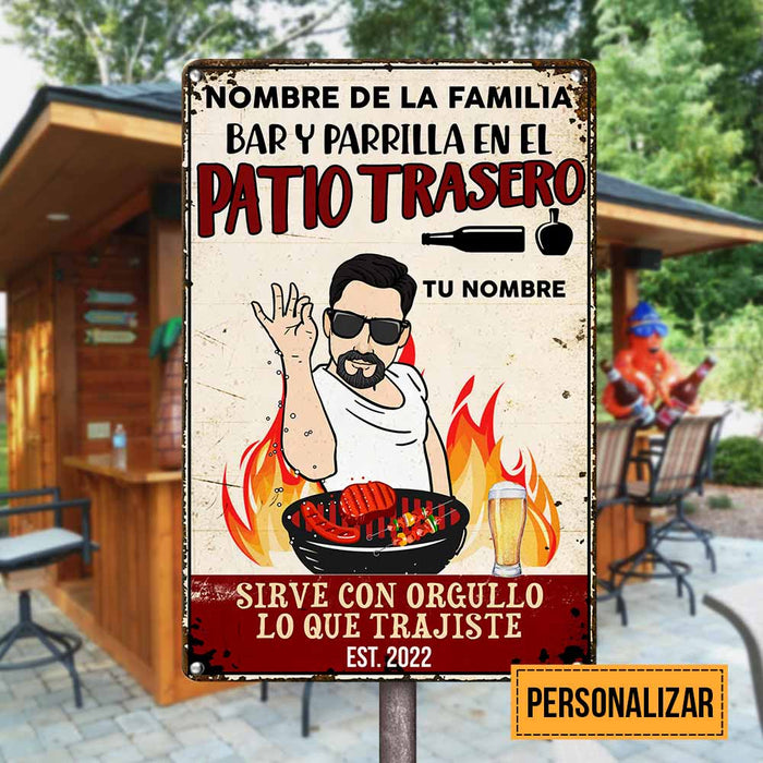 Personalized Outdoor Dad Backyard Bar Spanish Patio Metal Sign JR242 95O58 1