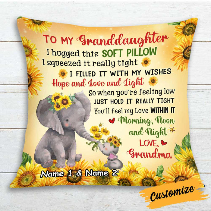 Personalized Elephant Sunflower Granddaughter Hug This Pillow JR241 24O34 1