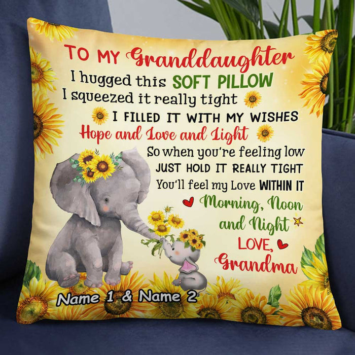 Personalized Elephant Sunflower Granddaughter Hug This Pillow JR241 24O34 1