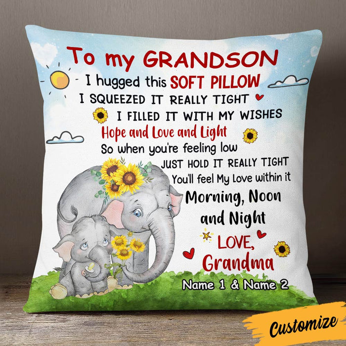 Personalized Mom Grandma Son Grandson Elephant Pillow JR267 24O36 1