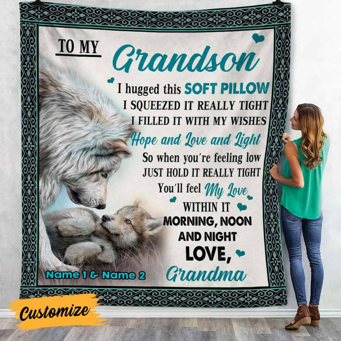Personalized Wolf Grandson Hug This Blanket DB242 23O57 1