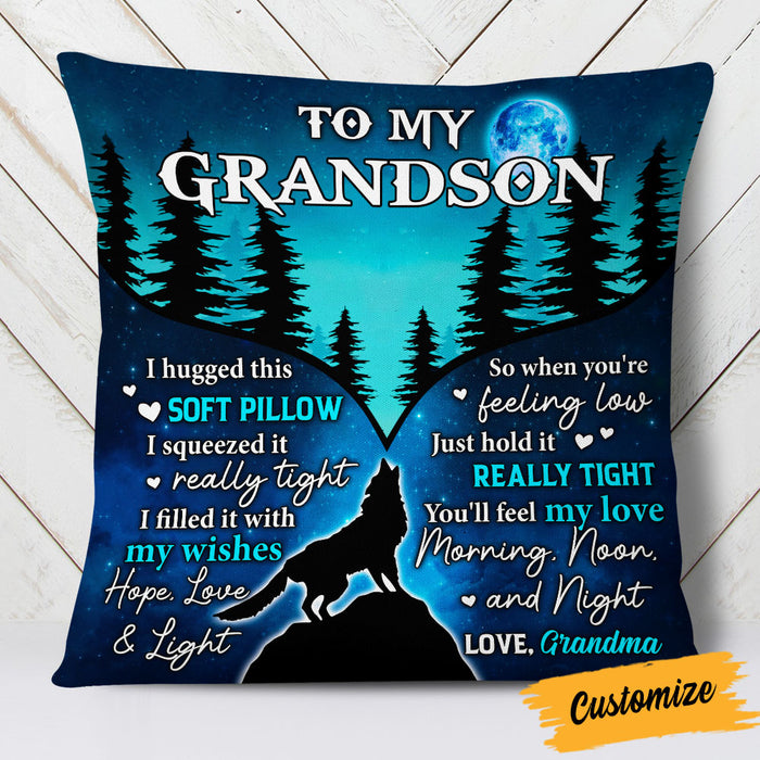 Personalized Hug This Grandson Wolf Pillow JR264 30O53 1