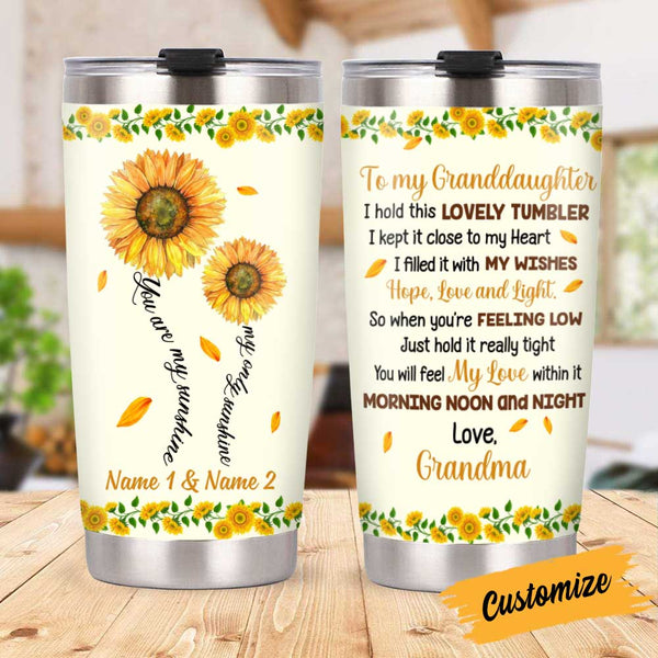 Personal Name Sunflower Heart - Engraved Stainless Steel Sunflower Tumbler,  Insulated Travel Mug, Cute Gift For Her