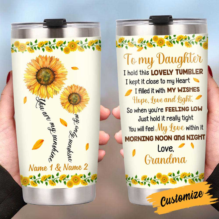 Personal Name Sunflower Heart - Engraved Stainless Steel Sunflower Tumbler,  Insulated Travel Mug, Cute Gift For Her