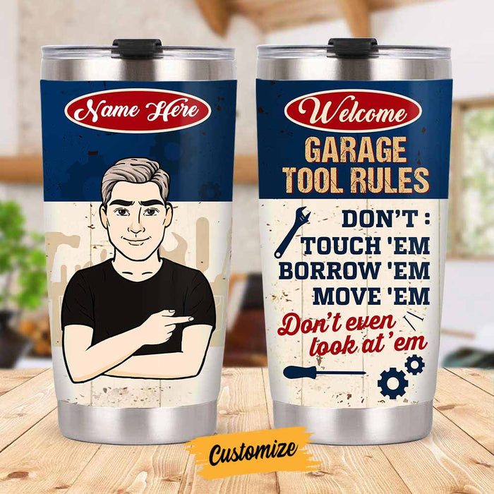 Personalized Dad Garage Tool Rules Steel Tumbler DB272 81O58 1