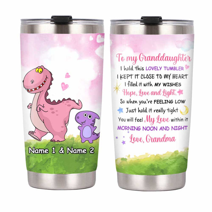 Personalized Dinosaur Mom Grandma To Son Grandson Daughter Granddaughter Hug This Steel Tumbler JR181 95O34 1