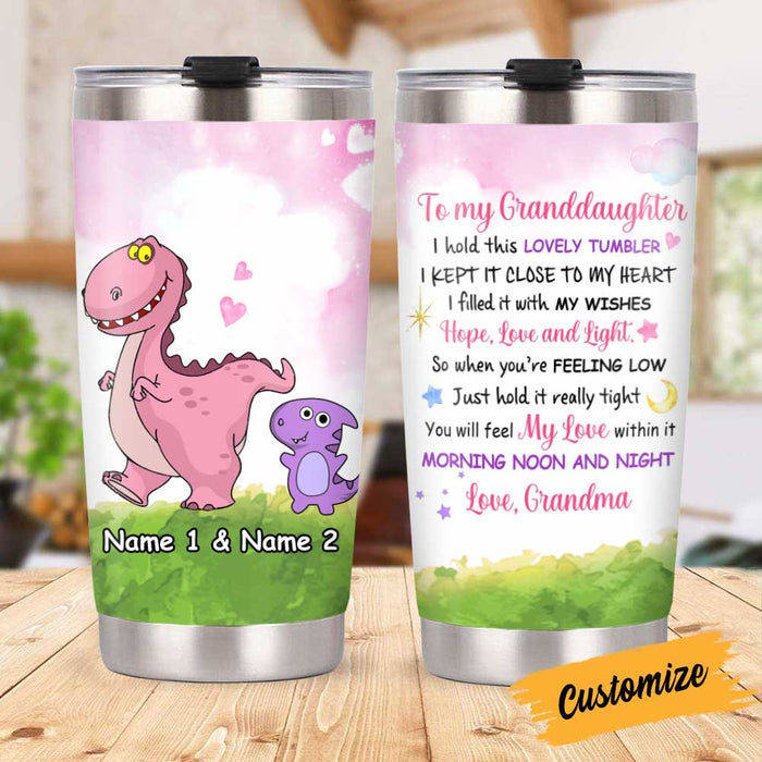 Personalized Dinosaur Mom Grandma To Son Grandson Daughter Granddaughter Hug This Steel Tumbler JR181 95O34 1