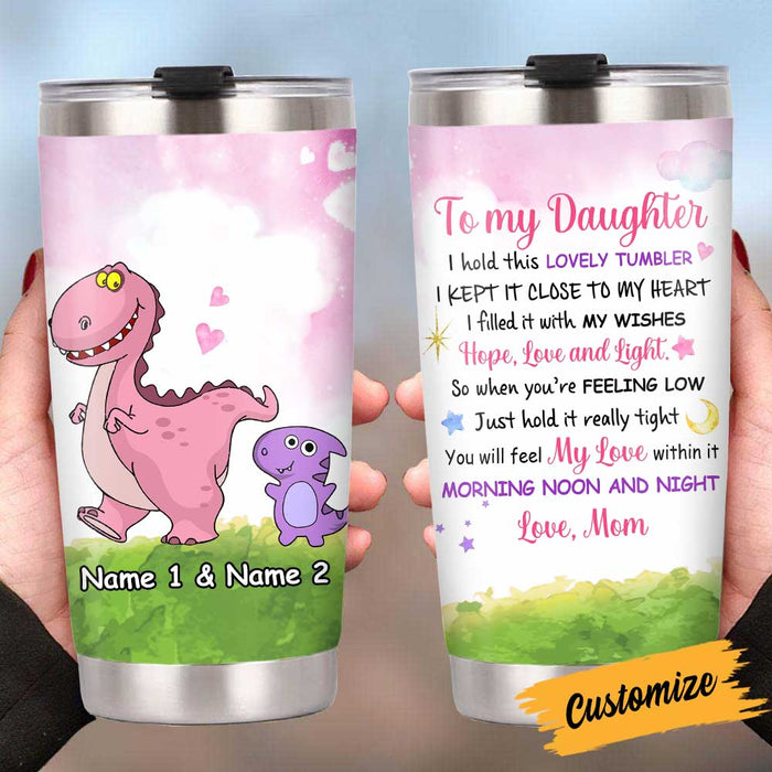 Personalized Dinosaur Mom Grandma To Son Grandson Daughter Granddaughter Hug This Steel Tumbler JR181 95O34 1