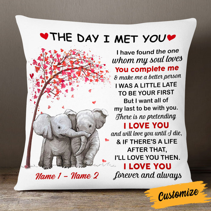 Personalized Elephant Couple The Day I Met You Pillow JR274 85O53 1