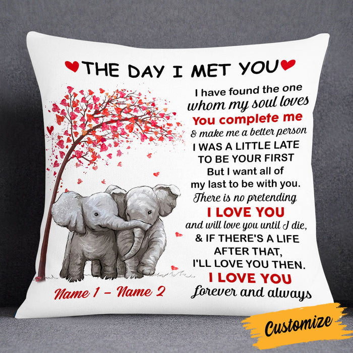 Personalized Elephant Couple The Day I Met You Pillow JR274 85O53 1