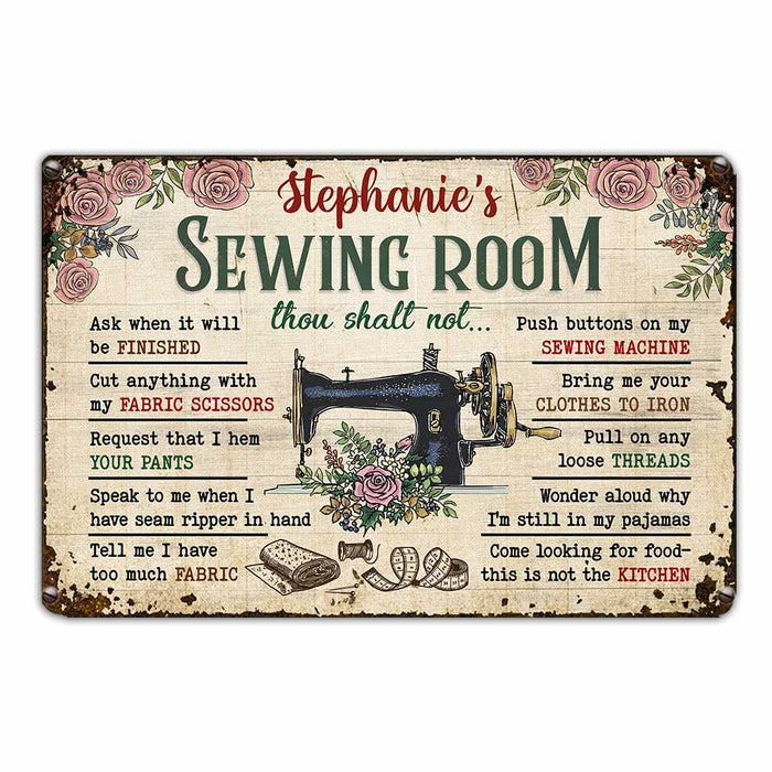 Personalized Sewing Room Rules Metal Sign MR24 81O34 1