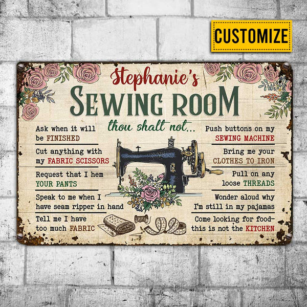 Personalized Sewing Room Rules Metal Sign MR24 81O34 Famvibe