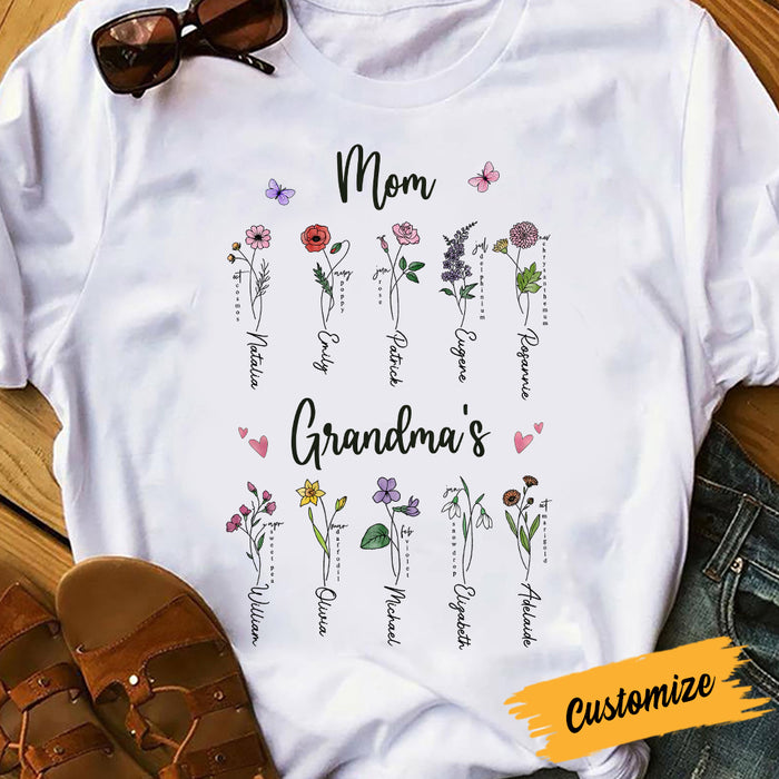 Personalized Mom Grandma Birth Flowers T Shirt MR73 24O57 1
