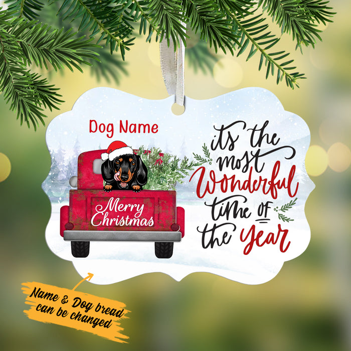 Personalized Dog  Red Truck Christmas The Most Wonderful Time Benelux Ornament OB22 87O34 1