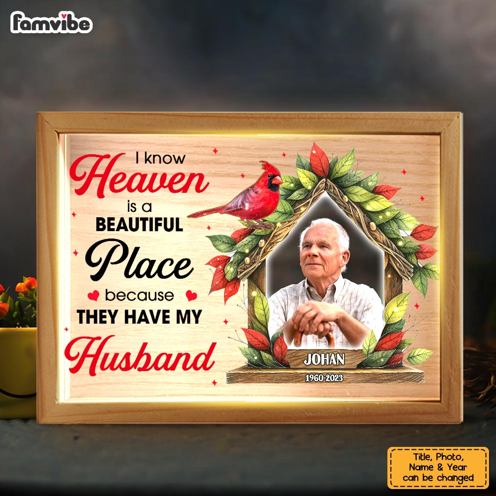Personalized Memorial Gift Cardinal I Know Heaven Is A Beautiful Place Picture Frame Light Box 31602 Primary Mockup